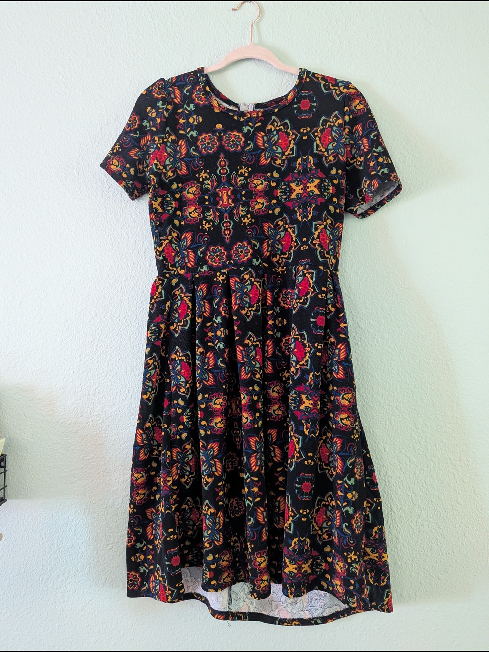 LuLaRoe Black Midi Dress with Multicolor Floral Motif